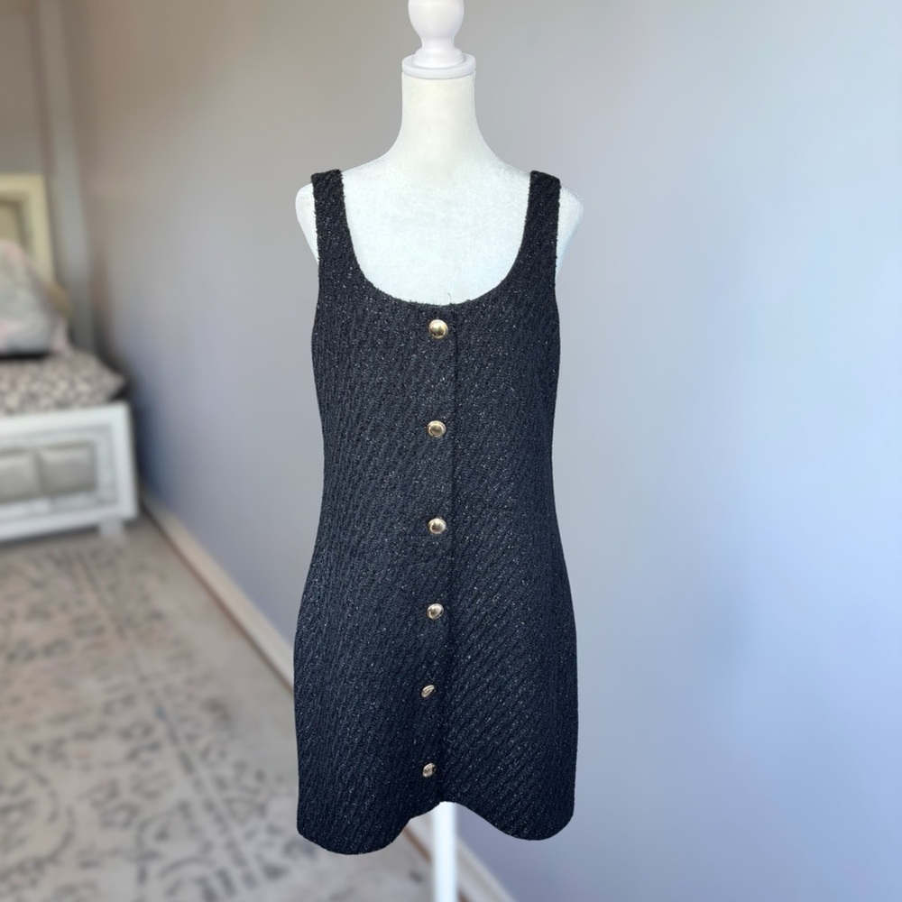 NWT Michael Kors Metallic Tweed Gold Button Down Tank Dress